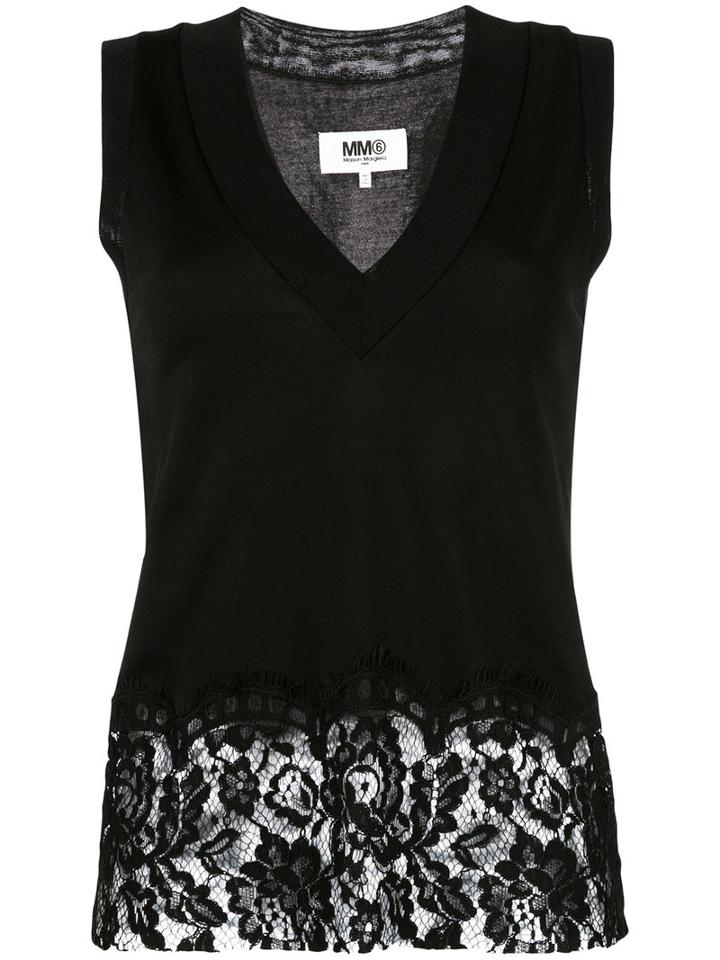 Mm6 Maison Margiela Lace Hem Tank Top, Women's, Size: Xs, Black, Viscose/cotton/polyamide