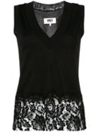 Mm6 Maison Margiela Lace Hem Tank Top, Women's, Size: Xs, Black, Viscose/cotton/polyamide