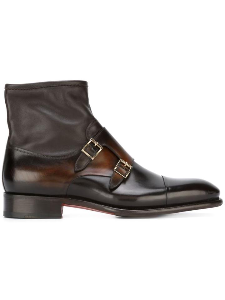 Santoni Monk Strap Ankle Boots, Men's, Size: 6, Brown, Leather/rubber