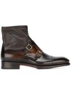 Santoni Monk Strap Ankle Boots, Men's, Size: 6, Brown, Leather/rubber
