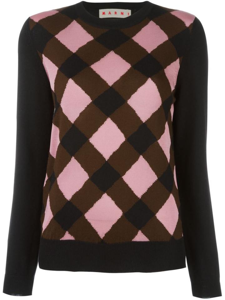 Marni Check Front Sweater, Women's, Size: 40, Black, Silk/virgin Wool