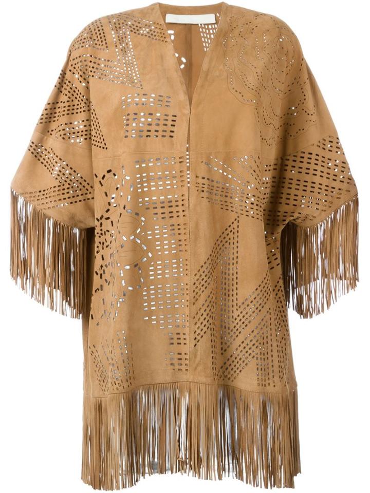 Drome Flower Cut-out Fringed Coat