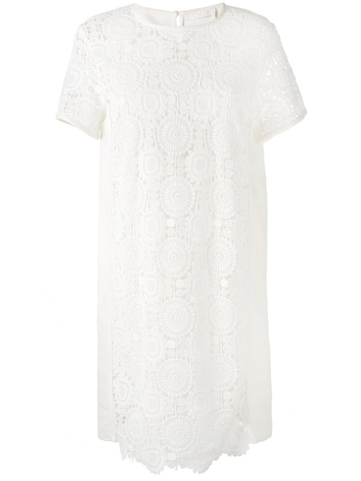 Chloé Guipure Lace Shift Dress - White