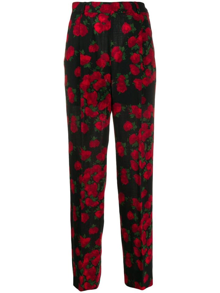 Yves Saint Laurent Pre-owned 1980's Rose Print Trousers - Black
