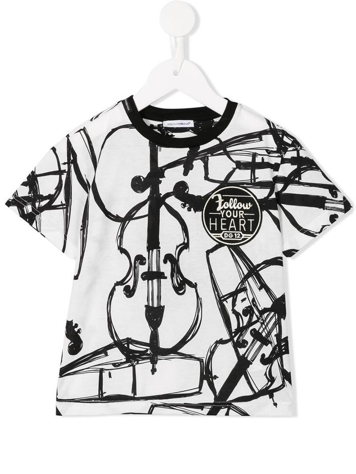 Dolce & Gabbana Kids - Violin Print T-shirt - Kids - Cotton/viscose - 36 Mth, Toddler Boy's, White