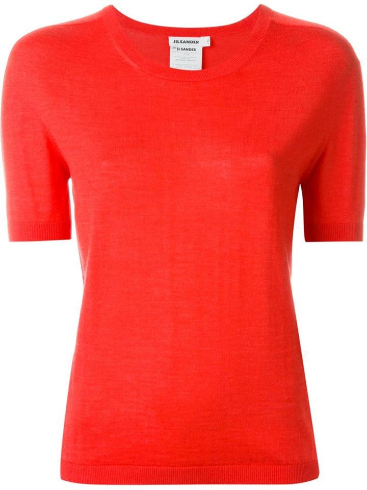 Jil Sander Shortsleeved Fine Knit Sweater, Women's, Size: 38, Red, Silk/cashmere