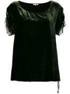 Gold Hawk Velvet Ruched Sleeve T-shirt - Green