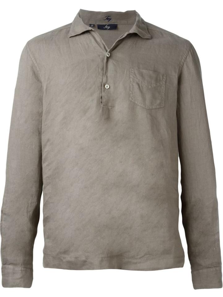 Fay Chest Pocket Shirt, Men's, Size: 40, Nude/neutrals, Linen/flax