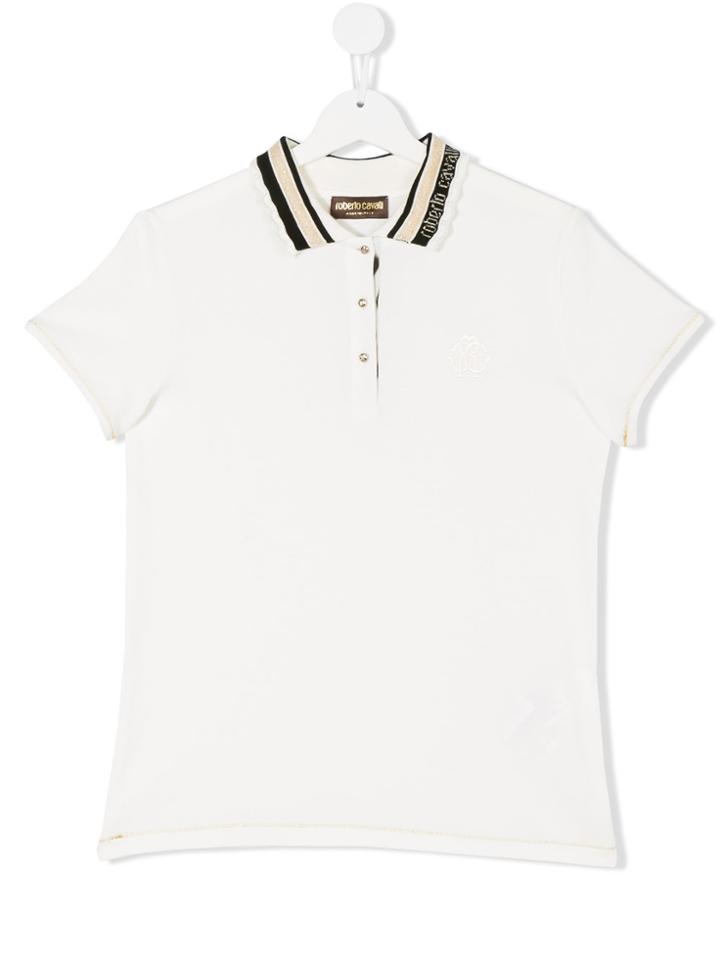 Roberto Cavalli Kids Striped Collar Polo Shirt - White