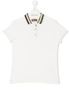 Roberto Cavalli Kids Striped Collar Polo Shirt - White