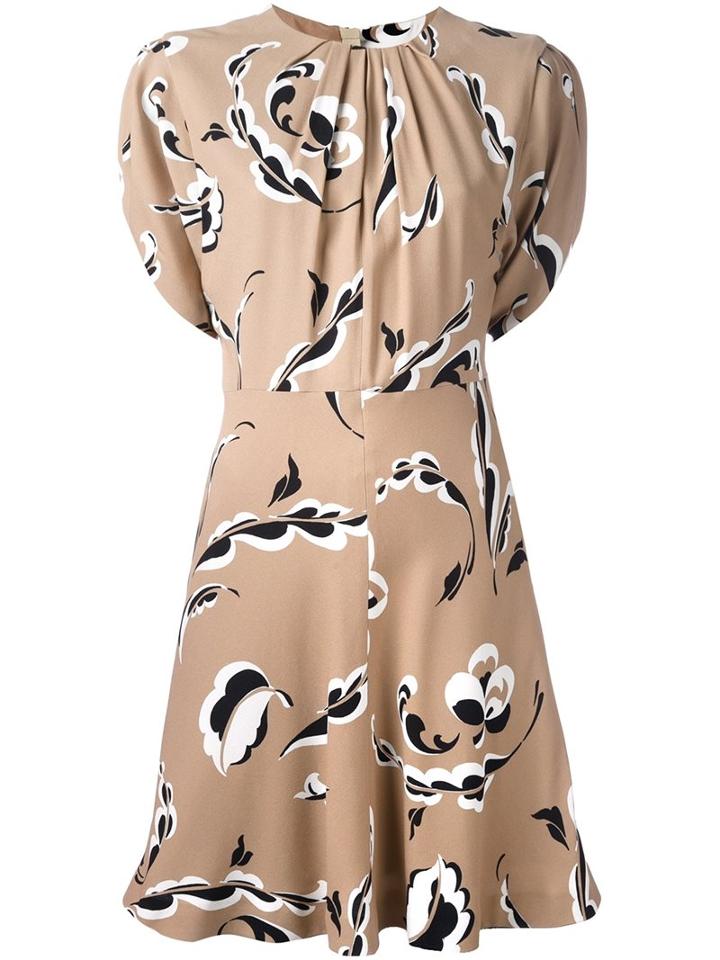 Msgm Floral Print Dress, Women's, Size: 42, Nude/neutrals, Viscose/polyester