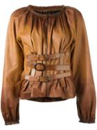 Tom Ford Buckle Detailing Zipped Shirt, Women's, Size: 40, Brown, Lamb Skin/silk/spandex/elastane
