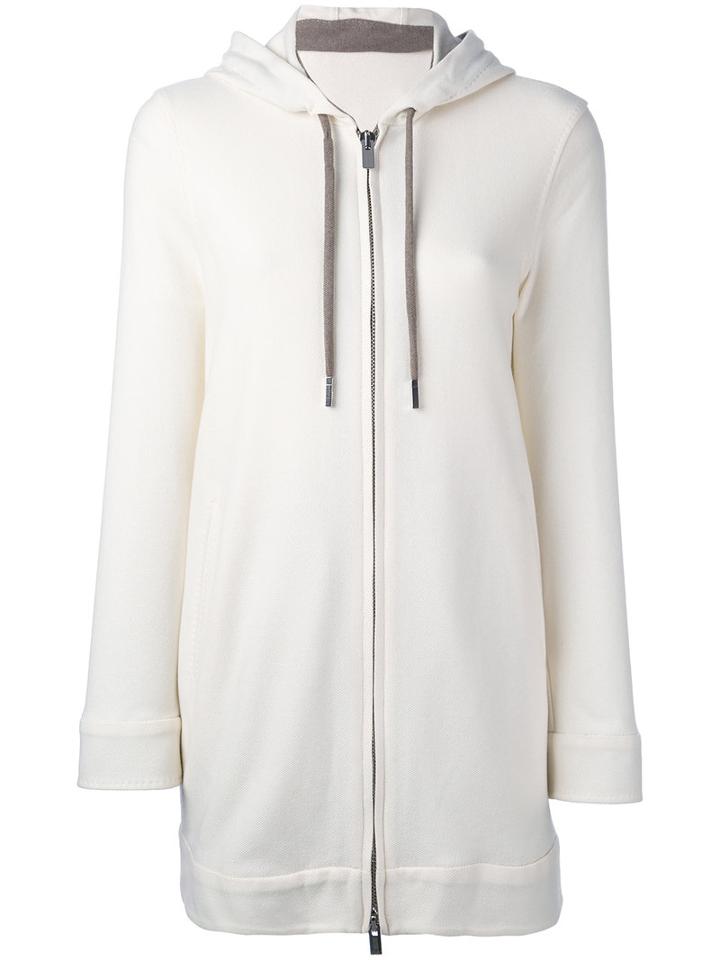 Eleventy - Drawstring Zipped Hoodie - Women - Silk/polyester/acetate/cashmere - 42, White, Silk/polyester/acetate/cashmere