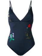Stella Mccartney - Botanical Floral Embroidered Swimsuit - Women - Polyester/spandex/elastane - M, Blue, Polyester/spandex/elastane
