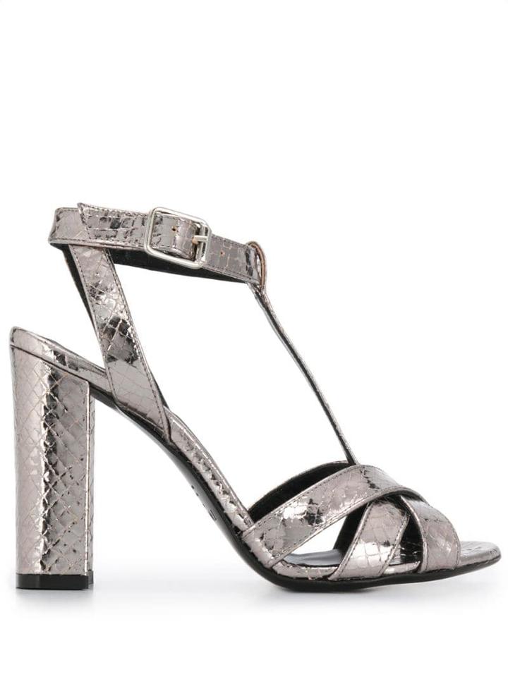 Twin-set T-bar Block Heel Sandals - Silver