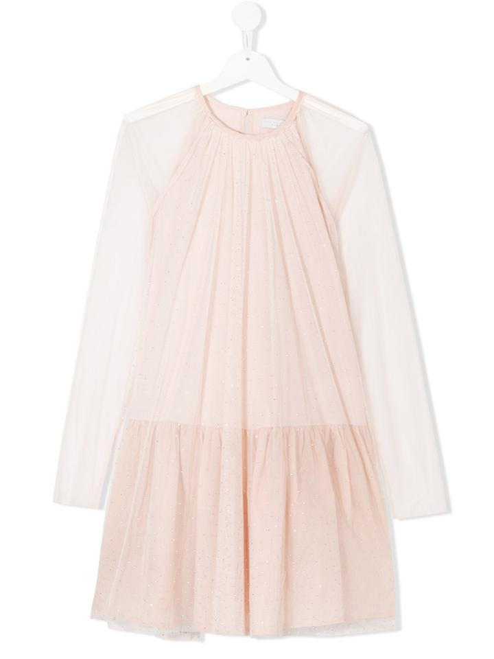 Stella Mccartney Kids Glitter Sheer Pleated Dress - Nude & Neutrals