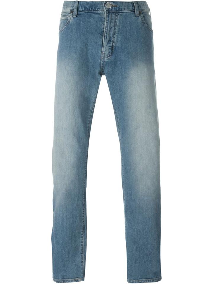 Armani Jeans Stonewash Effect Straight Leg Jeans, Men's, Size: 40, Blue, Cotton/spandex/elastane