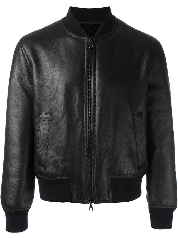 Neil Barrett Zipped Bomber Jacket, Men's, Size: Large, Black, Leather/polyamide/spandex/elastane/polyacrylic