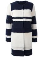 Yves Salomon Collarless Mid Coat, Women's, Size: 40, Blue, Lamb Fur/lamb Nubuck Leather