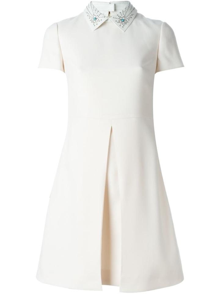 Valentino Studded Collar Dress, Women's, Size: 40, Nude/neutrals, Silk/sheep Skin/shearling/virgin Wool
