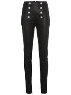 Balmain High Waisted Leather Skinny Trousers - Black