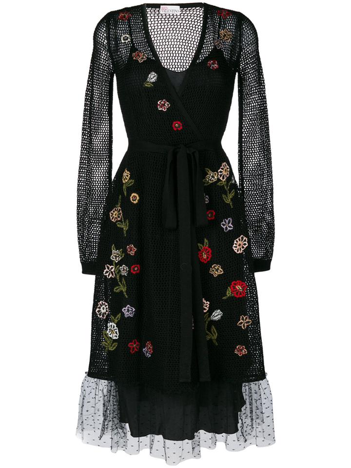 Red Valentino Embroidered Long-sleeved Dress - Black