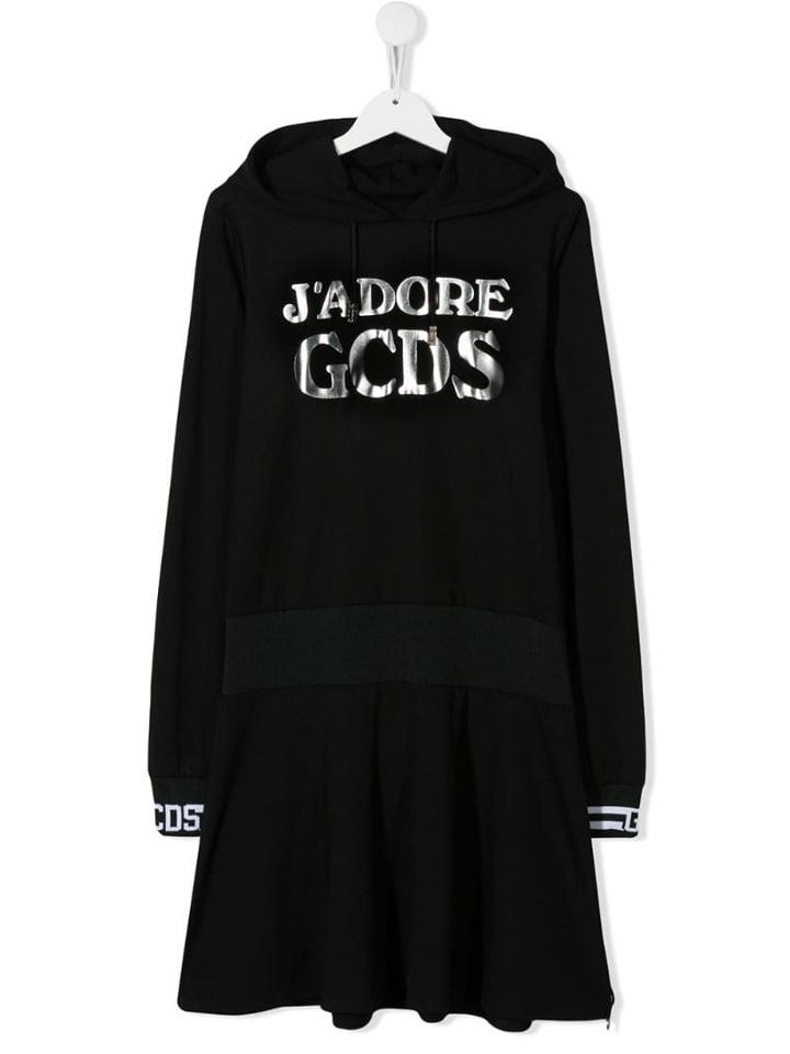 Gcds Kids Hooded Casual Dress - Black