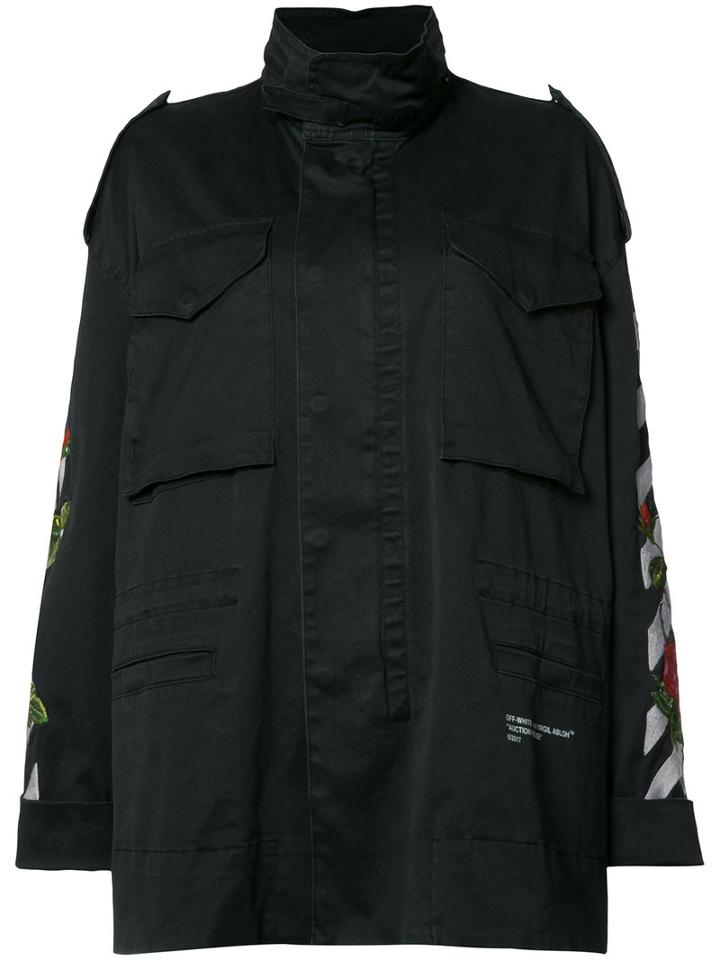 Off-white Embroidered Feature Raincoat, Women's, Size: Large, Black, Cotton
