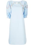 Vilshenko Floral Embroidered Puff Sleeves Dress - Blue