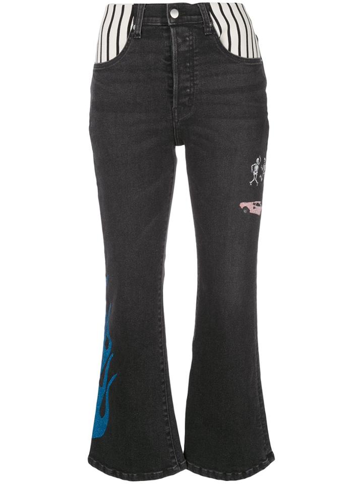 Lost Daze Multi-print Detail Bootcut Jeans - Black