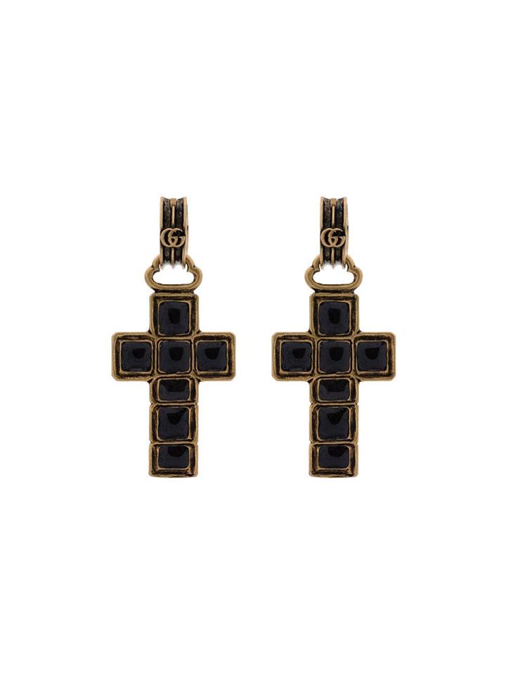 Gucci Black Gem Cross Earrings