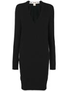 Nude V-neck Sweater Dress - Black