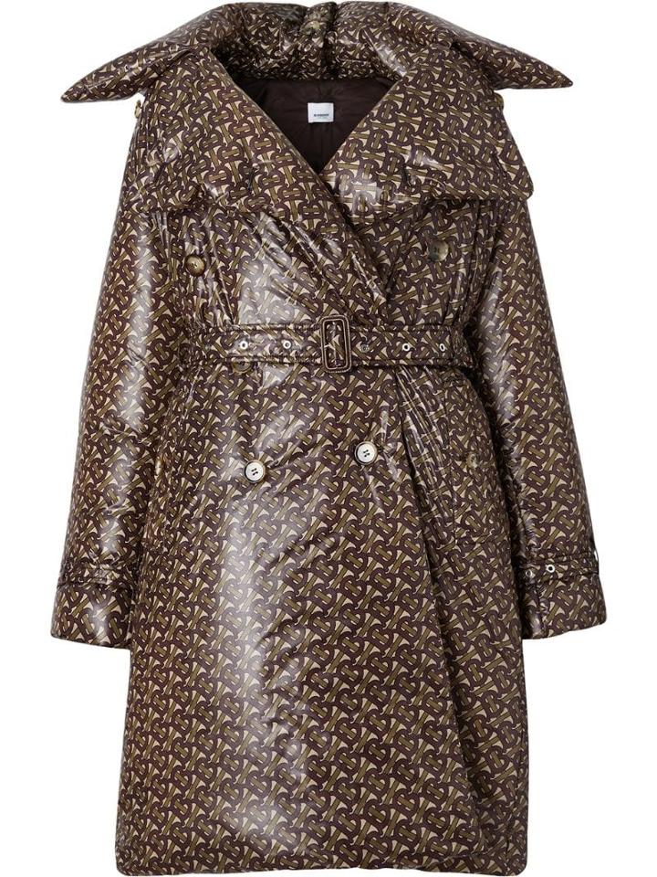 Burberry Monogram-print Down Trench Coat - Brown