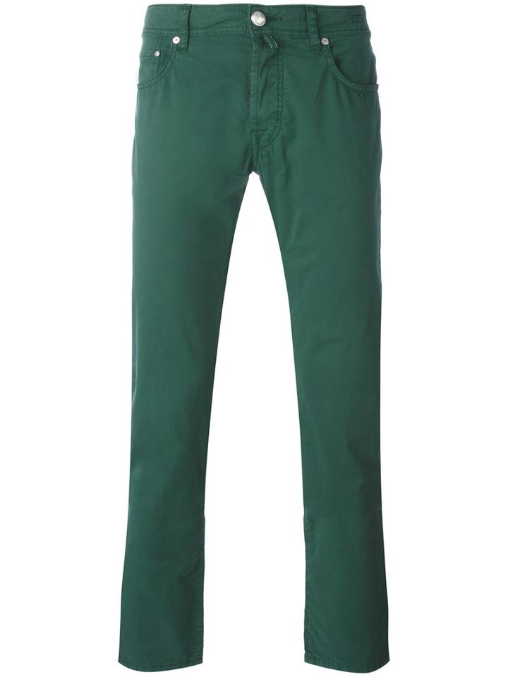 Jacob Cohen Tapered Trousers, Men's, Size: 38, Green, Cotton/spandex/elastane