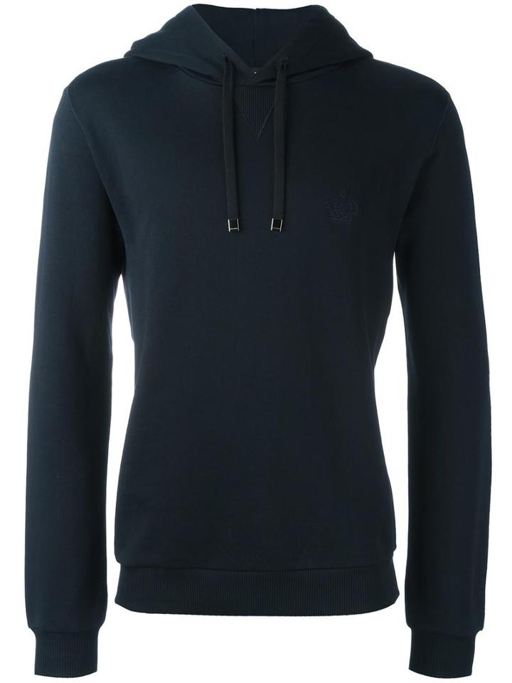 Dolce & Gabbana Embroidered Crown Hoodie, Men's, Size: 50, Blue, Cotton