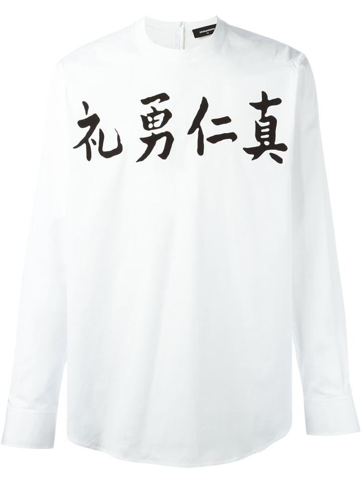 Dsquared2 Kanji Shirt Detail T-shirt, Men's, Size: 46, White, Cotton/spandex/elastane