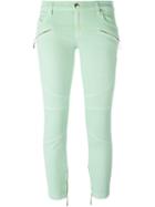 Just Cavalli Cropped Biker Skinny Jeans, Women's, Size: 25, Green, Cotton/polyester/spandex/elastane