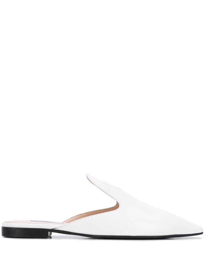 Prada Logo Plaque Slippers - White