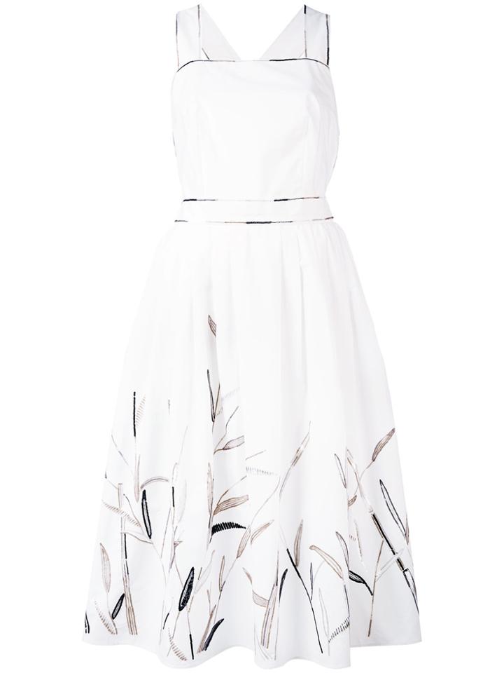Blumarine Leaf Print Flared Dress - White