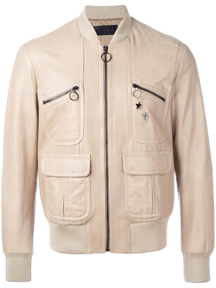 Neil Barrett Pins Leather Bomber Jacket, Men's, Size: Small, Nude/neutrals, Cupro/lamb Skin