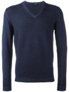 Zanone V-neck Pullover, Men's, Size: 54, Blue, Virgin Wool