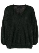 Styland V-neck Textured Knit Jumper - Black