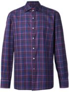 Isaia Checked Shirt, Men's, Size: 17, Blue, Cotton