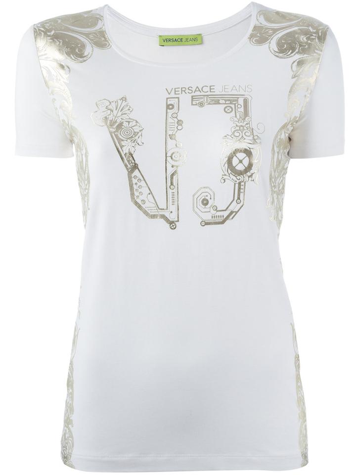 Versace Jeans Logo Print T-shirt, Women's, Size: Xs, White, Spandex/elastane/viscose