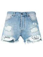 Gaelle Bonheur - Printed Pockets Denim Shorts - Women - Cotton - 26, Blue, Cotton