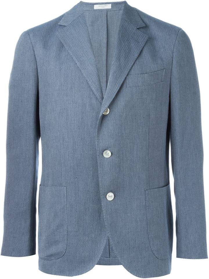 Boglioli Three Button Blazer, Men's, Size: 48, Blue, Cotton/linen/flax/cupro