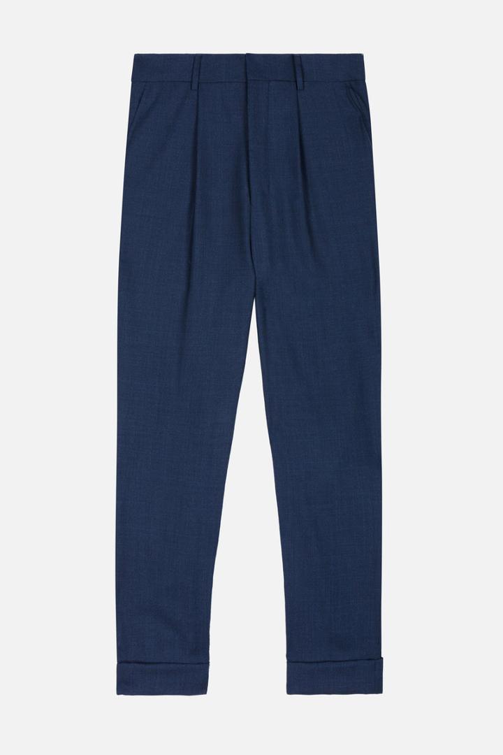 Ami Alexandre Mattiussi Pleated Trousers, Men's, Size: 36, Blue, Wool