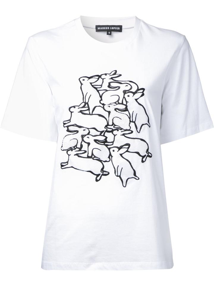 Markus Lupfer Rabbits Print T-shirt, Women's, Size: Large, White, Cotton
