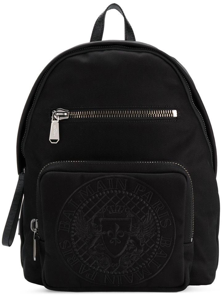 Balmain Logo Zipped Backpack - Black