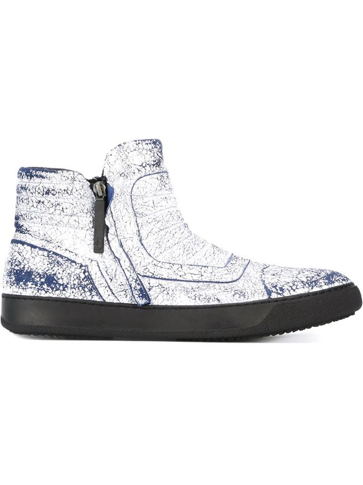 Bruno Bordese Cracked Effect Hi-top Sneakers, Men's, Size: 46, White, Leather/rubber